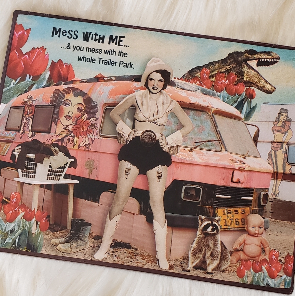 "Mess with me" Vintage Inspired Wall Plaque